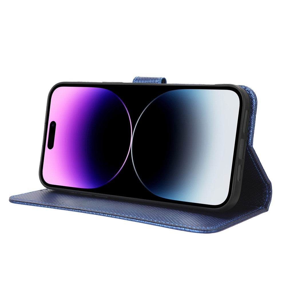 iPhone 14 Pro Læder Wallet Flip Cover Stand Anti scratch Diamond Texture Drop proof – Blå - produktbillede 3