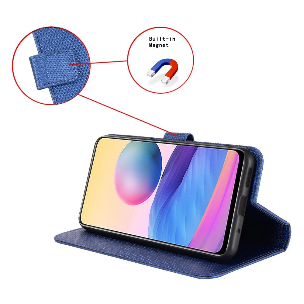 iPhone 14 Pro Læder Wallet Flip Cover Stand Anti scratch Diamond Texture Drop proof – Blå - produktbillede 4