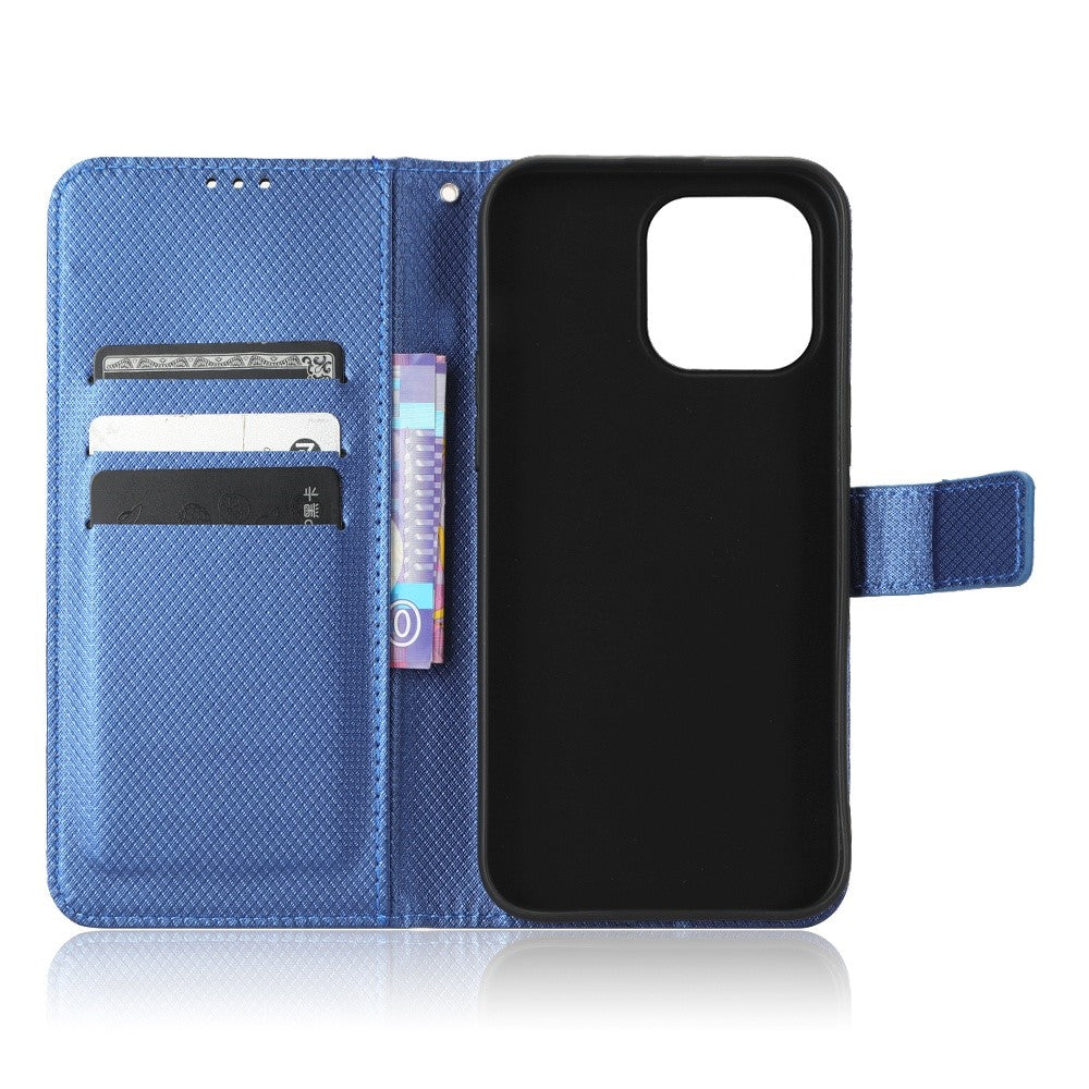 iPhone 14 Pro Læder Wallet Flip Cover Stand Anti scratch Diamond Texture Drop proof – Blå - produktbillede 5