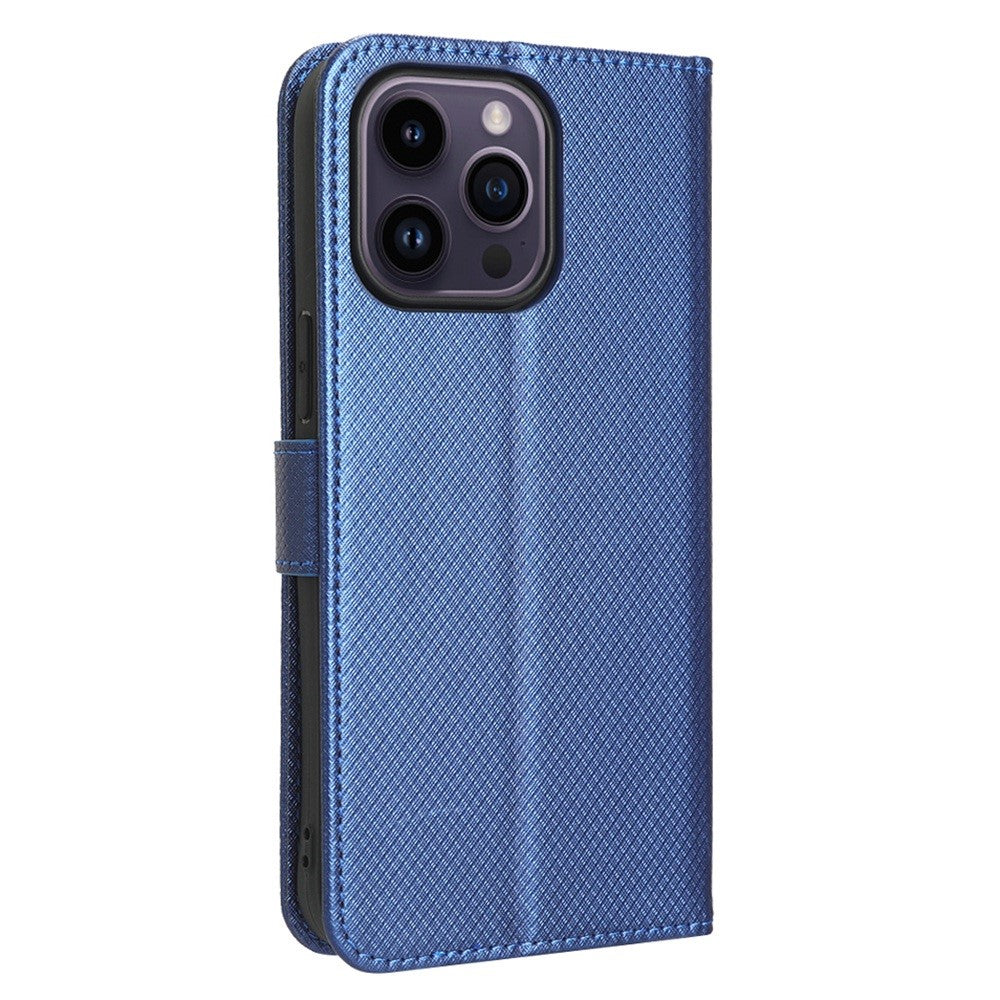 iPhone 14 Pro Læder Wallet Flip Cover Stand Anti scratch Diamond Texture Drop proof – Blå - produktbillede 9