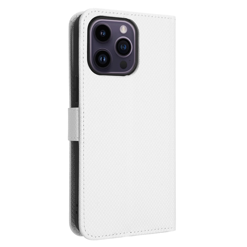 iPhone 14 Pro Læder Wallet Flip Cover Stand Anti scratch Diamond Texture Drop proof – Hvid - produktbillede 9