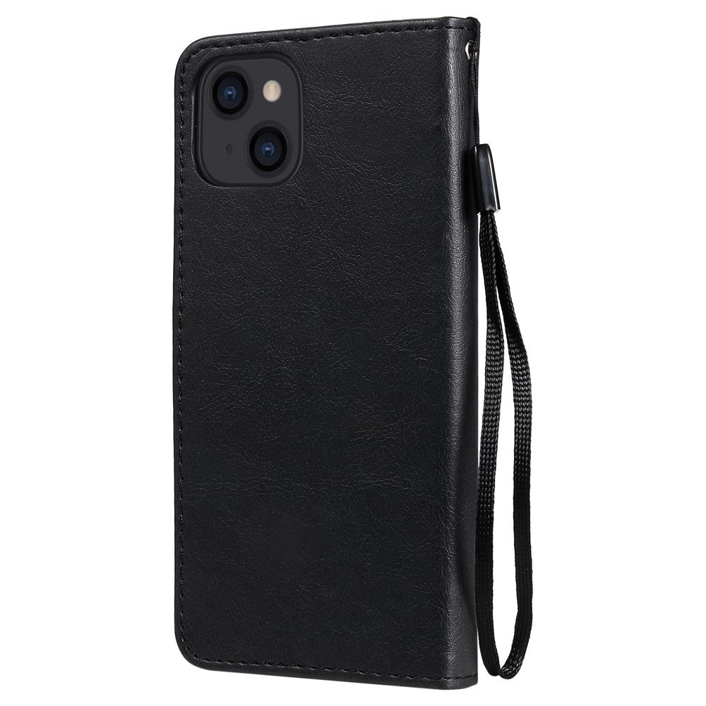 iPhone 14 Cover med kortholder M/3kort Magnetluk Og Strop – Sort