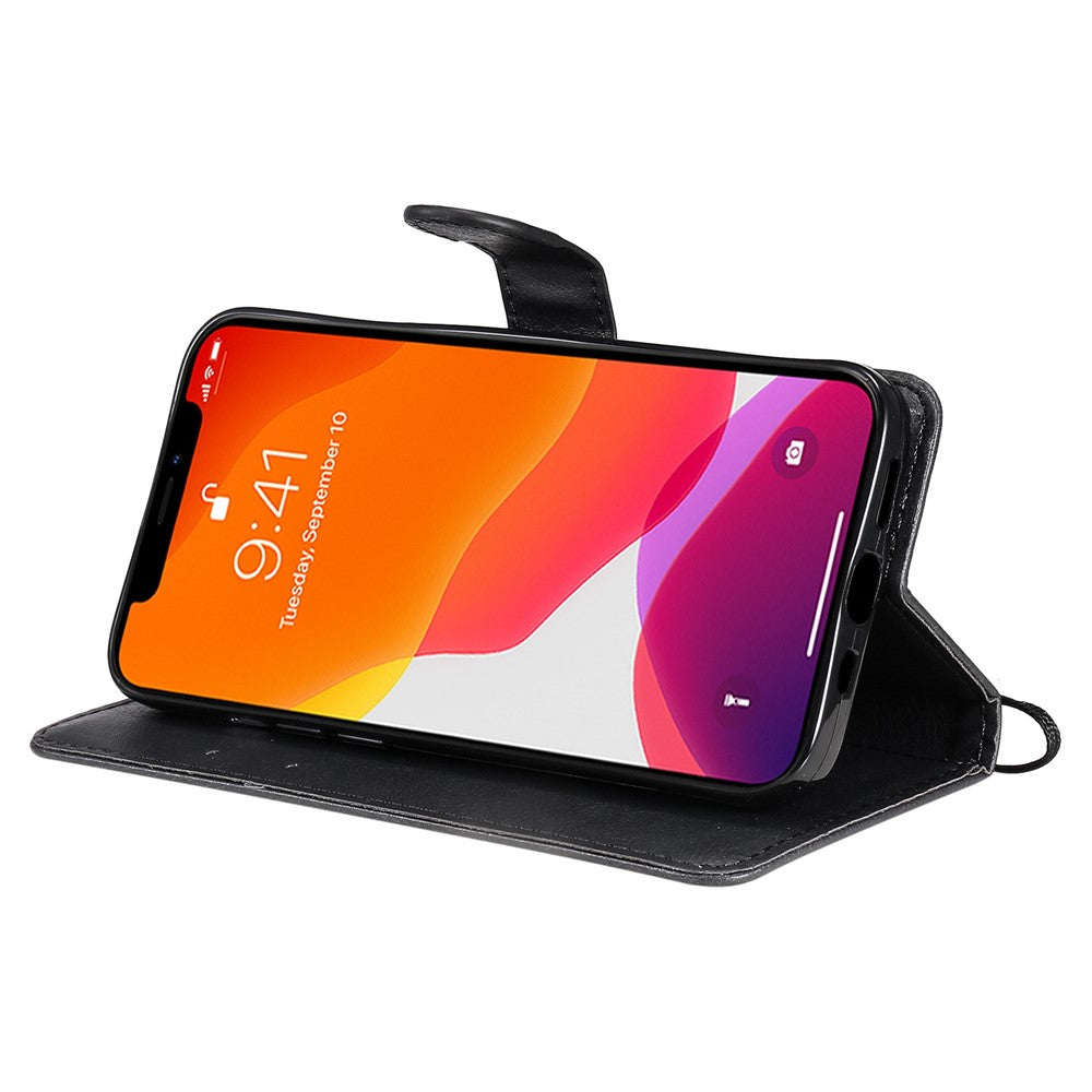 iPhone 14 Cover med kortholder M/3kort Magnetluk Og Strop – Sort