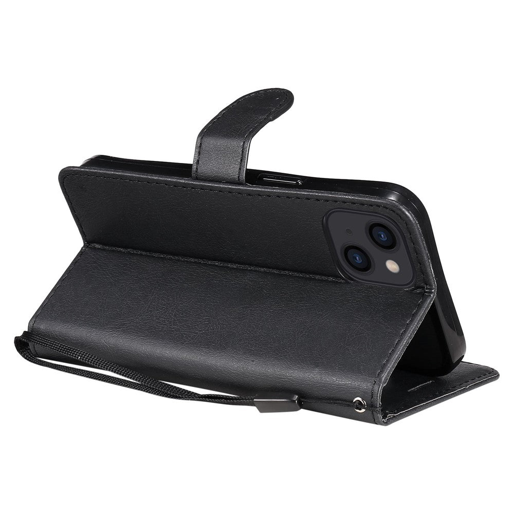 iPhone 14 Cover med kortholder M/3kort Magnetluk Og Strop – Sort