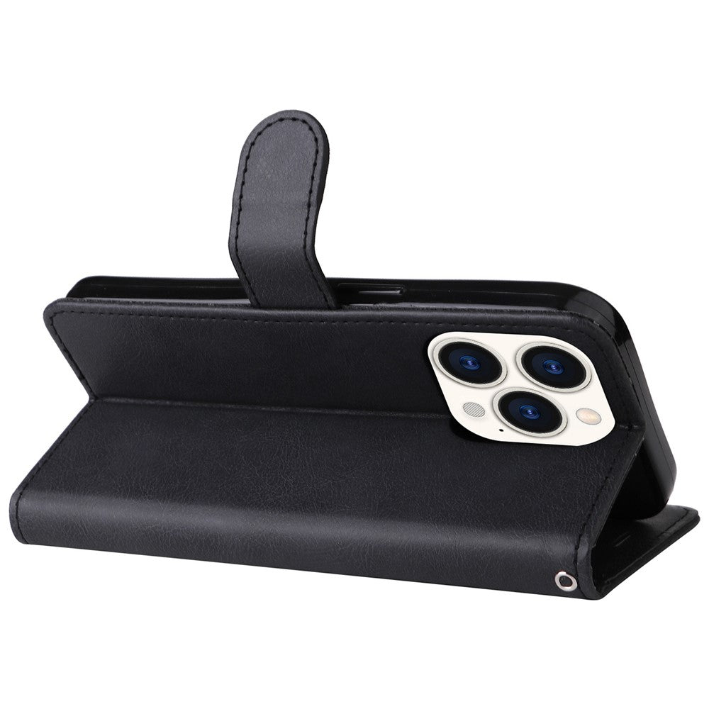 iPhone 14 Pro Læder Cover med kortholder M/3kort Magnetluk Og Strop – Sort - produktbillede 4