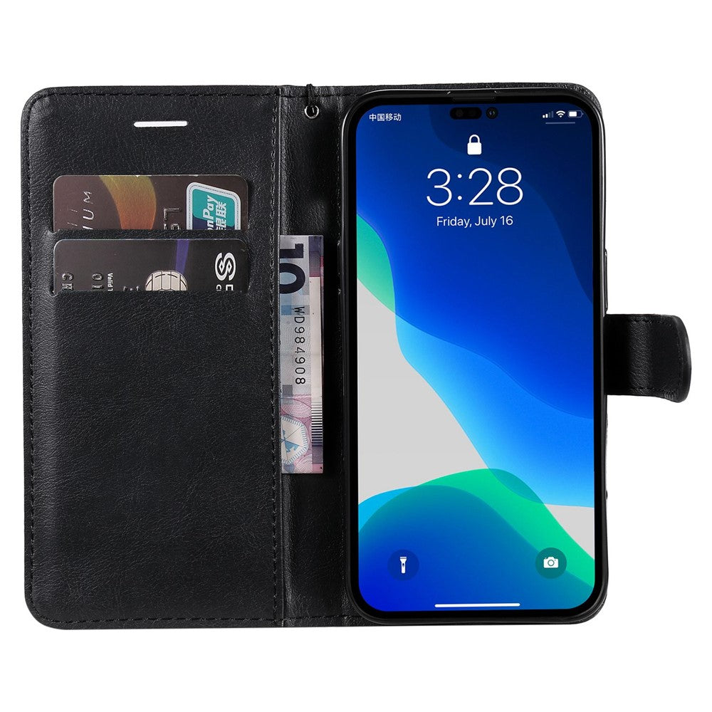 iPhone 14 Pro Max Læder Wallet Flip Cover Stand Series 2 Fully Wrapped Design Handy Strap – Sort - produktbillede 2