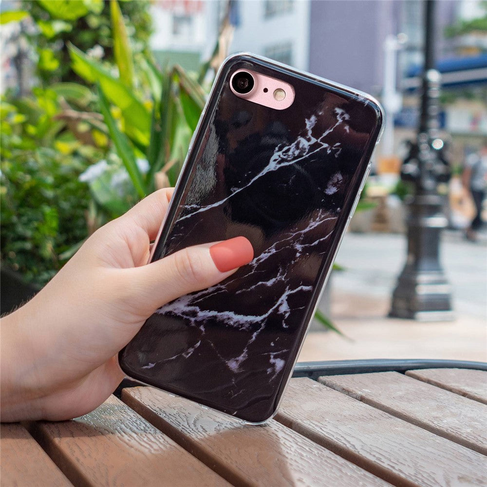 iPhone 7/8/SE TPU Cover 2022 2020 Stylish Marble Pattern IMD Soft – Sort - produktbillede 4