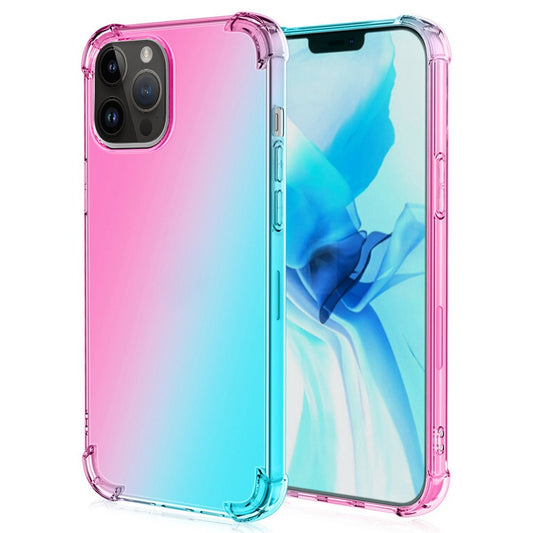 iPhone 14 Pro Max TPU Cover Shock Gradient Design Absorption Soft Edge Bumper Reinforced Corners – Grøn/Pink