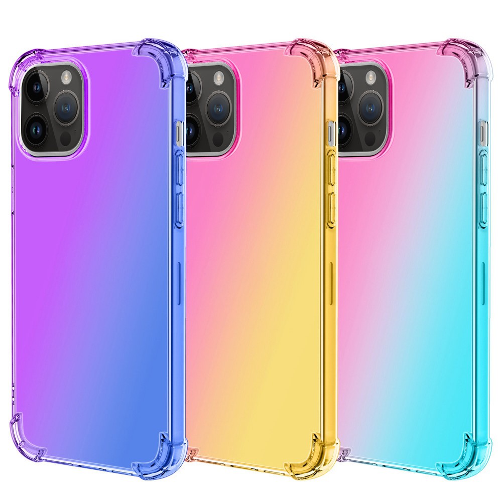 iPhone 14 Pro Max TPU Cover Shock Gradient Design Absorption Soft Edge Bumper Reinforced Corners – Grøn/Pink