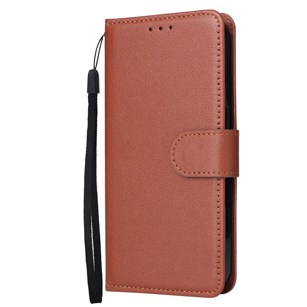 iPhone 14 PU Wallet Flip Cover Stand Fall Resistant Folio Cell Lanyard – Brun