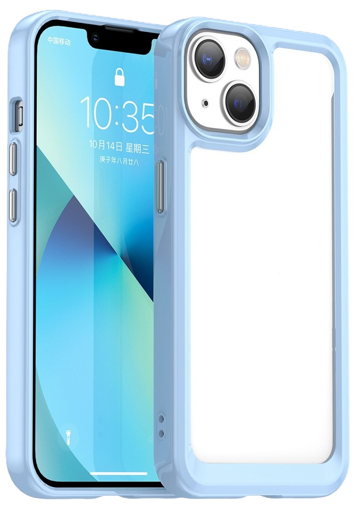 iPhone 14 Plus Cover Klar Acryl Blåt Kant Om Telefon Og Kamera – Transparent