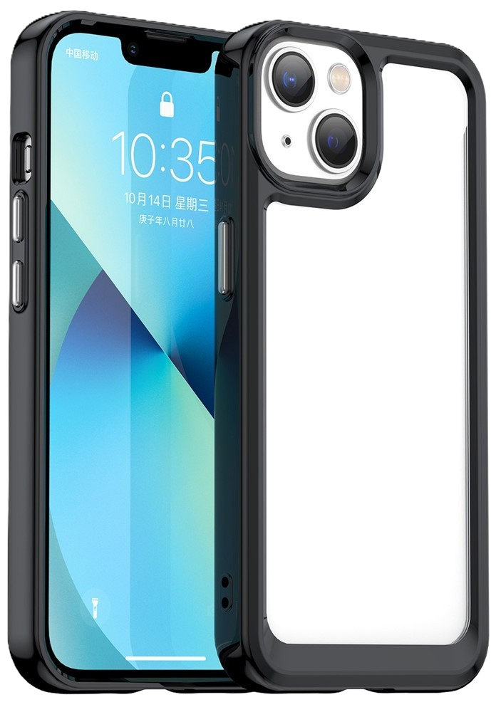 iPhone 14 Plus Cover Klar Acryl Kant Om Telefon Og Kamera – Transparent/Sort