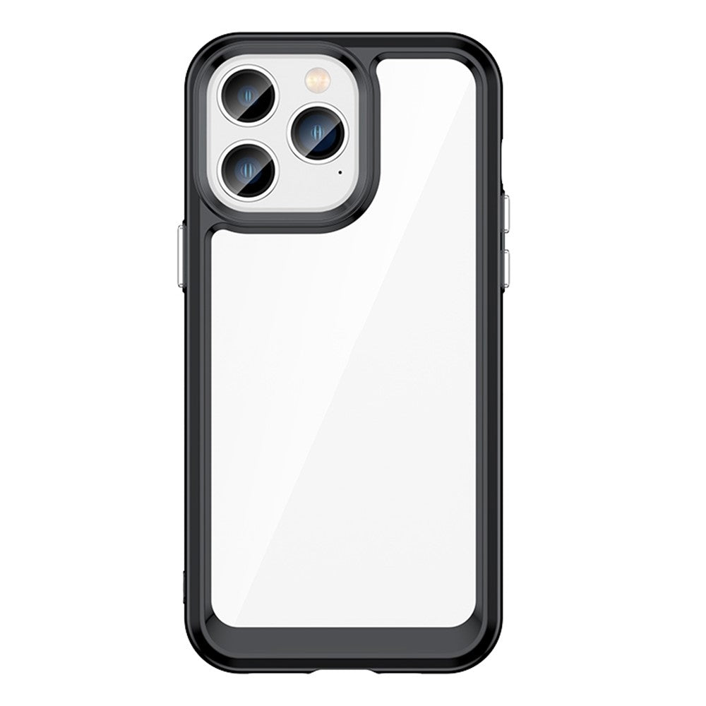 iPhone 14 Pro TPU Cover Acrylic Stylish Anti fingerprint Cellphone Back – Sort/Transparent