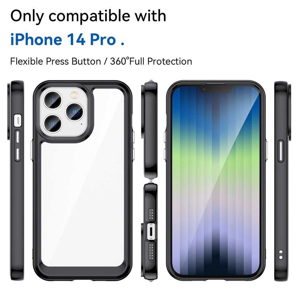 iPhone 14 Pro TPU Cover Acrylic Stylish Anti fingerprint Cellphone Back – Sort/Transparent
