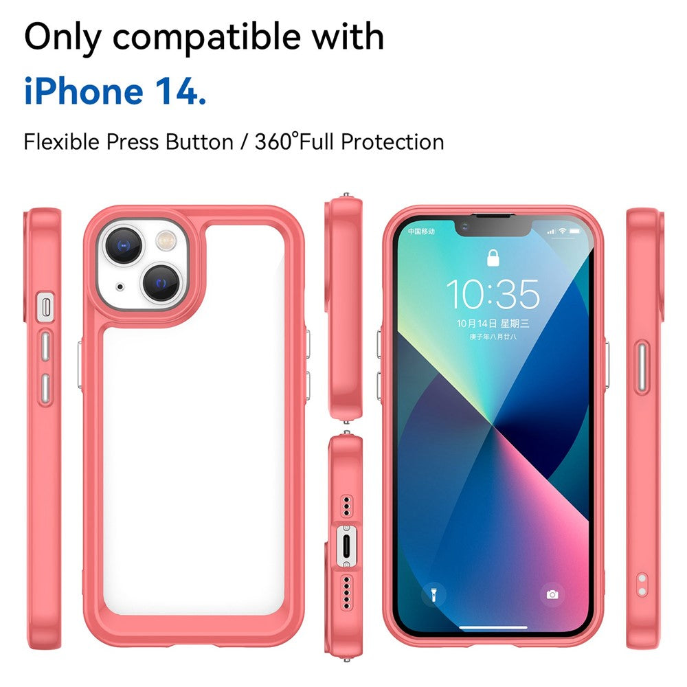 iPhone 14 TPU Cover Acrylic Anti scratch Smartphone Back – Transparent/Rød - produktbillede 3