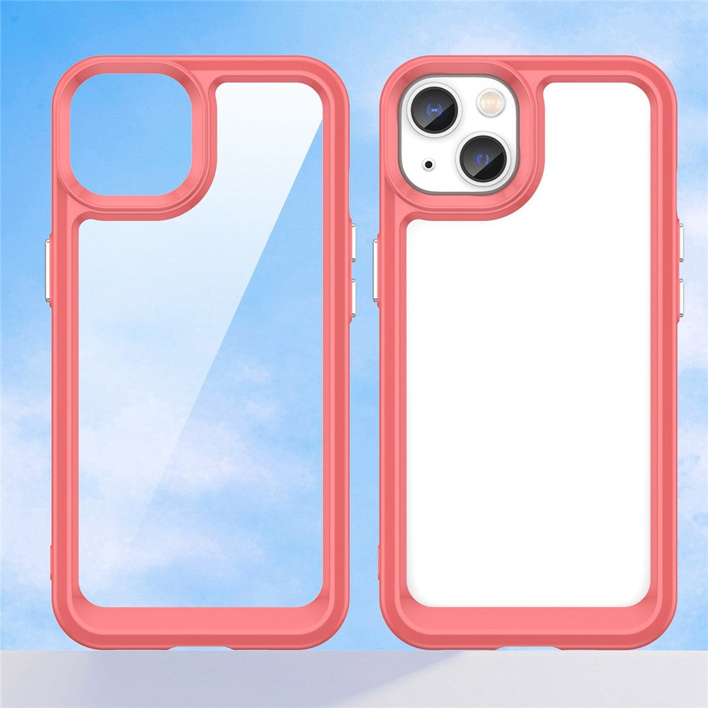 iPhone 14 TPU Cover Acrylic Anti scratch Smartphone Back – Transparent/Rød - produktbillede 9
