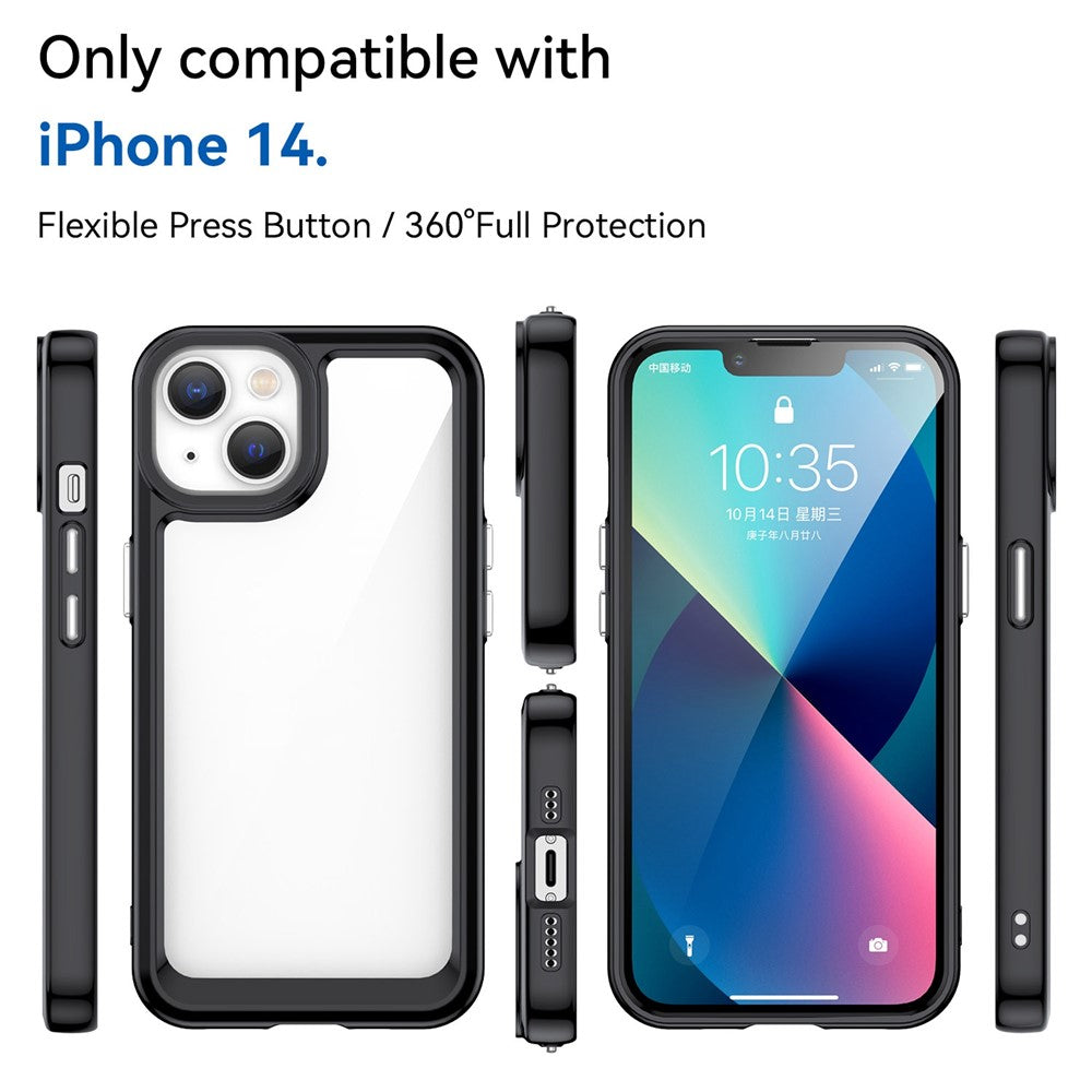 iPhone 14 TPU Cover Acrylic Anti scratch Smartphone Back – Sort/Transparent - produktbillede 3