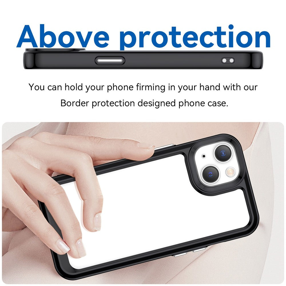 iPhone 14 TPU Cover Acrylic Anti scratch Smartphone Back – Sort/Transparent - produktbillede 5