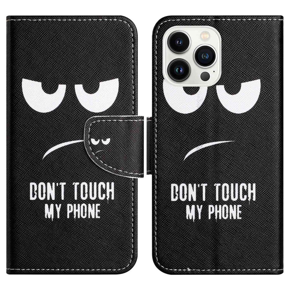 iPhone 14 Pro TPU Wallet Flip Cover Cross Texture Don't Touch My - produktbillede 1
