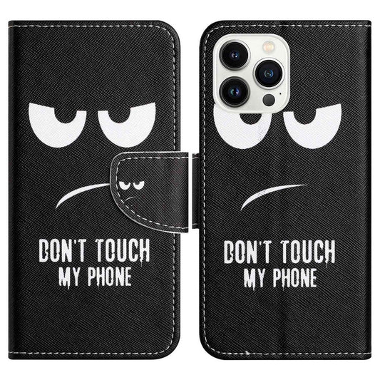 iPhone 14 Pro TPU Wallet Flip Cover Cross Texture Don't Touch My - produktbillede 1