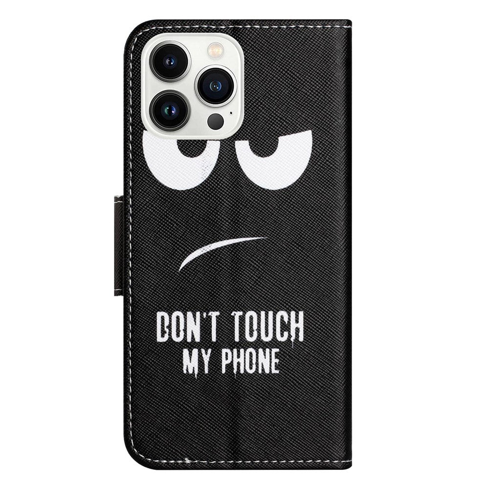 iPhone 14 Pro TPU Wallet Flip Cover Cross Texture Don't Touch My - produktbillede 5
