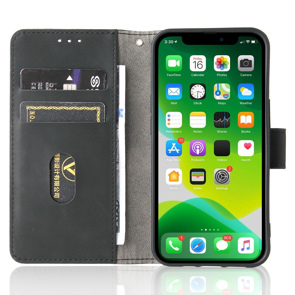iPhone 14 PU Wallet Flip Cover Stand Anti scratch – Sort