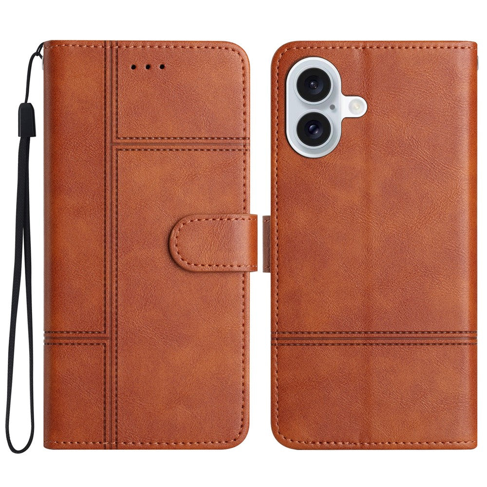 iPhone 16 Wallet Flip Cover Line Pattern – Brun - produktbillede 1
