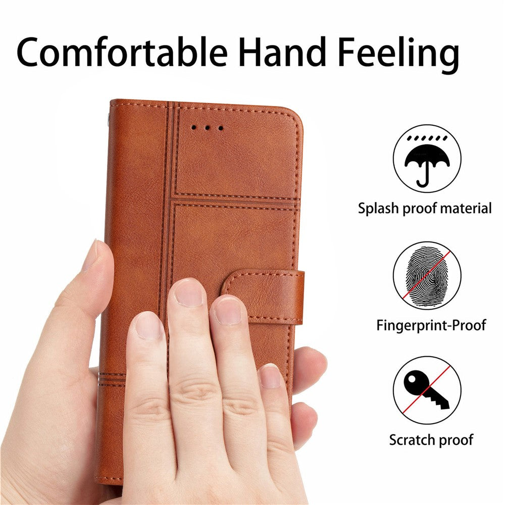 iPhone 16 Wallet Flip Cover Line Pattern – Brun - produktbillede 4