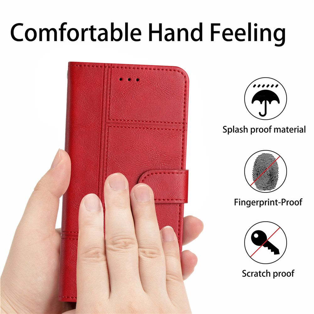 iPhone 16 Wallet Flip Cover Line Pattern – Rød - produktbillede 4