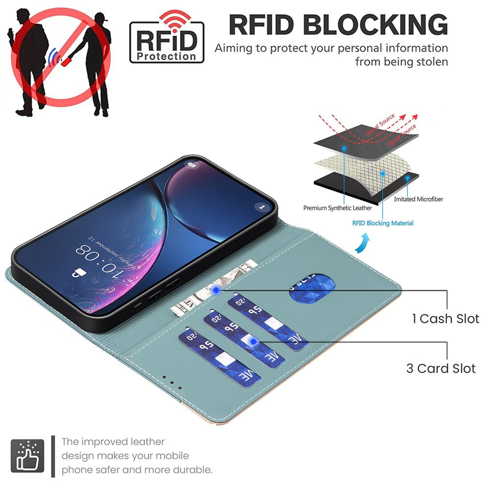 iPhone 16 Pro Max Wallet Flip Cover Splicing color – Grøn - produktbillede 3