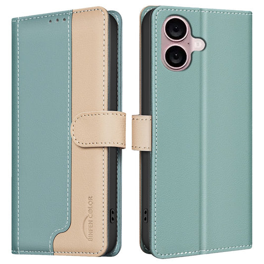 iPhone 16 Plus Wallet Flip Cover Splicing color – Grøn - produktbillede 1