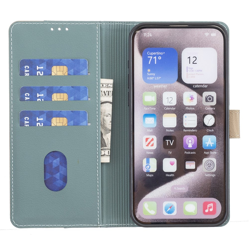 iPhone 16 Plus Wallet Flip Cover Splicing color – Grøn - produktbillede 2
