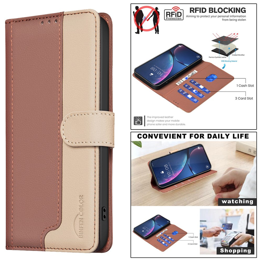 iPhone 16 Plus Wallet Flip Cover Splicing color – Brun - produktbillede 5