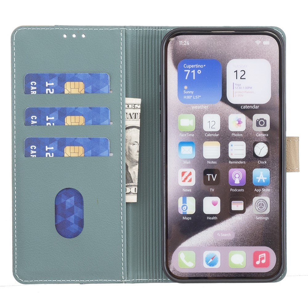 iPhone 16 Pro Wallet Flip Cover Splicing color – Grøn - produktbillede 2