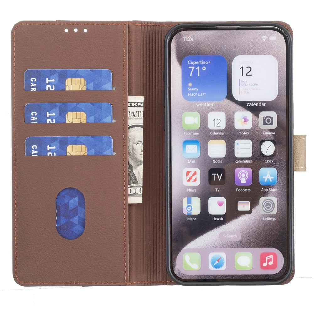 iPhone 16 Pro Wallet Flip Cover Splicing color – Brun - produktbillede 2