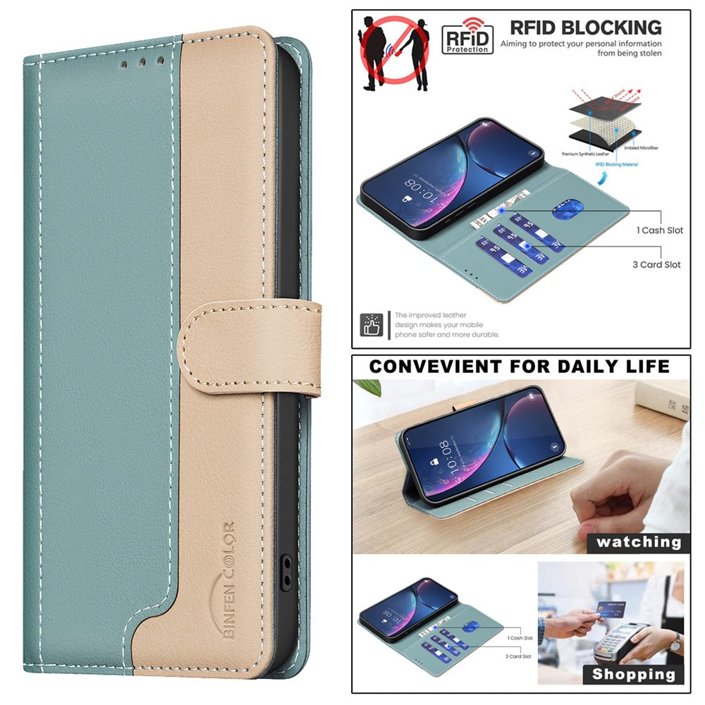 iPhone 16 Wallet Flip Cover Splicing color – Grøn - produktbillede 5