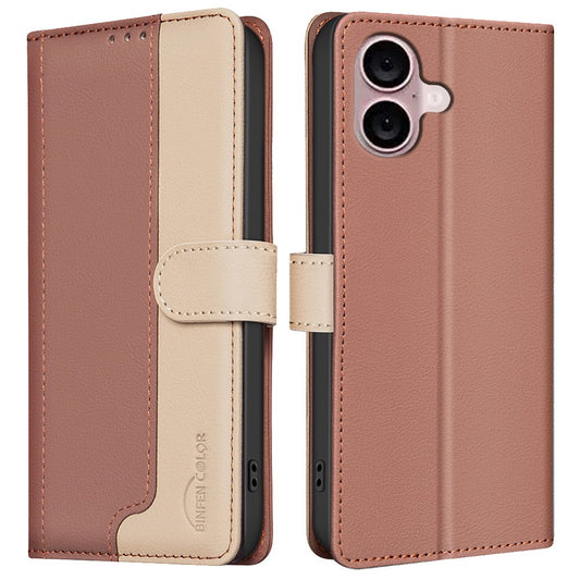 iPhone 16 Wallet Flip Cover Splicing color – Brun - produktbillede 1