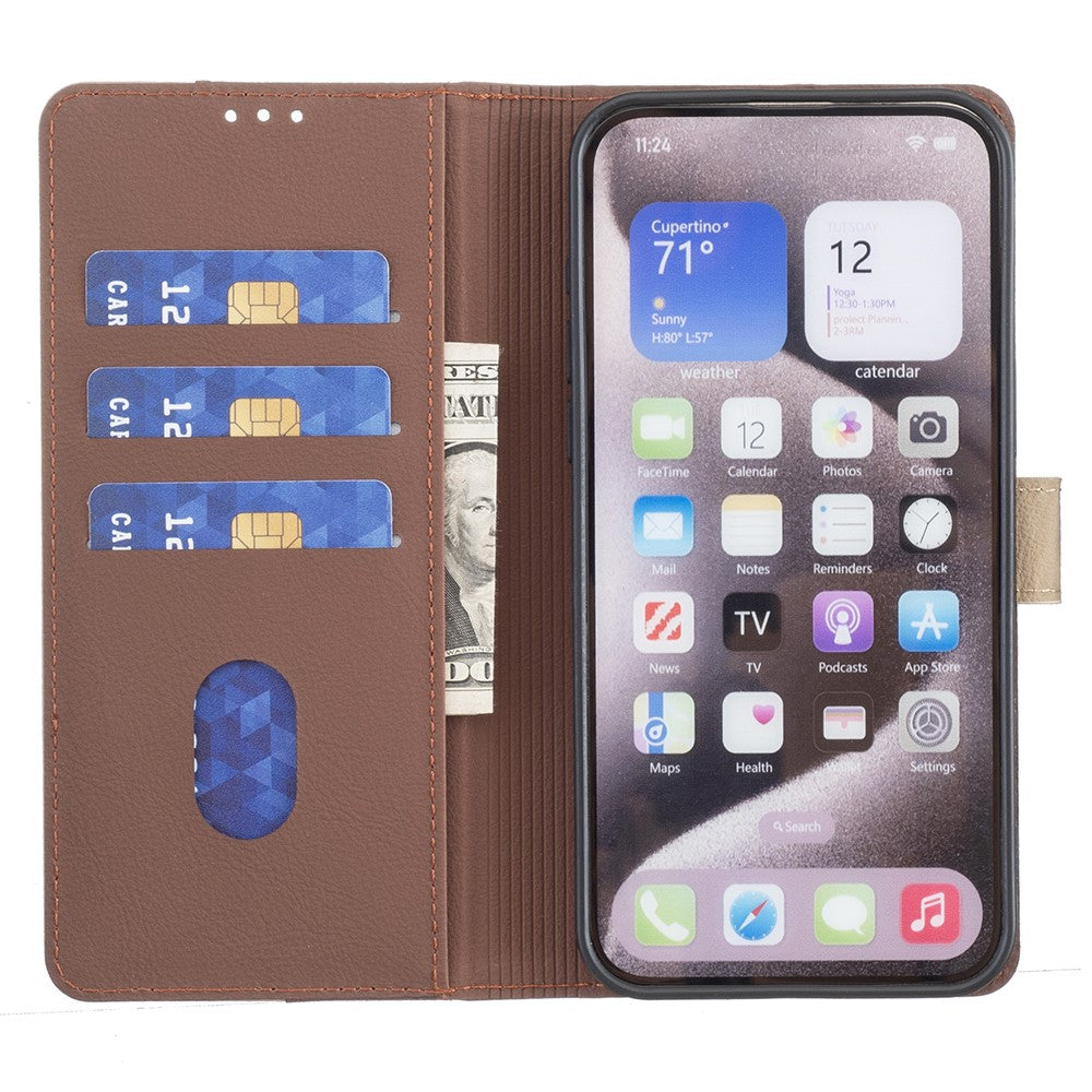 iPhone 16 Wallet Flip Cover Splicing color – Brun - produktbillede 2
