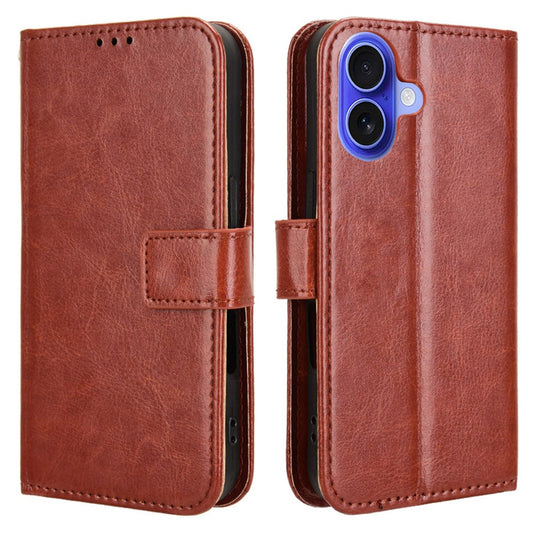 iPhone 16 Plus Læder Wallet Flip Cover crazy horse – Brun - produktbillede 1