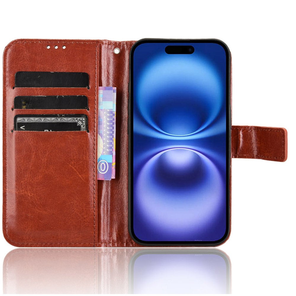 iPhone 16 Plus Læder Wallet Flip Cover crazy horse – Brun - produktbillede 2