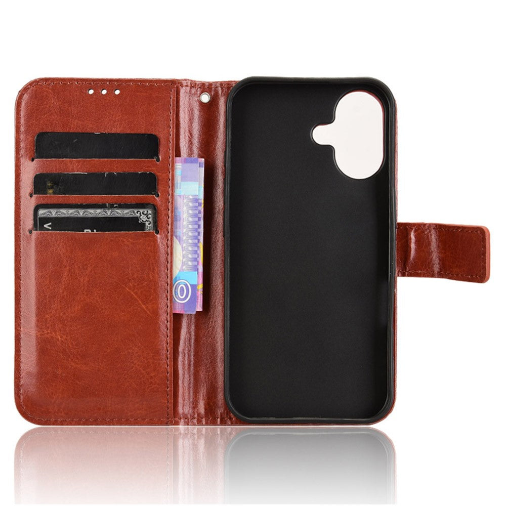 iPhone 16 Plus Læder Wallet Flip Cover crazy horse – Brun - produktbillede 4