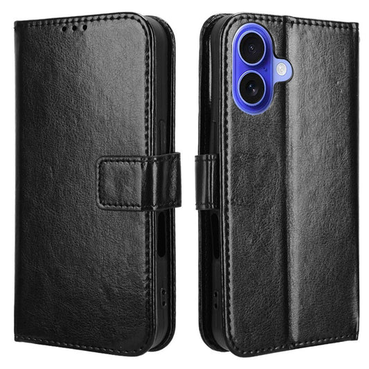 iPhone 16 Plus Læder Wallet Flip Cover crazy horse – Sort - produktbillede 1