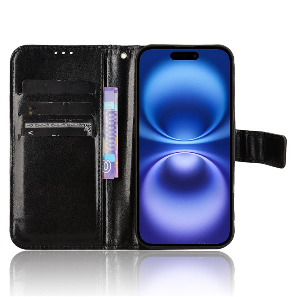 iPhone 16 Plus Læder Wallet Flip Cover crazy horse – Sort - produktbillede 2