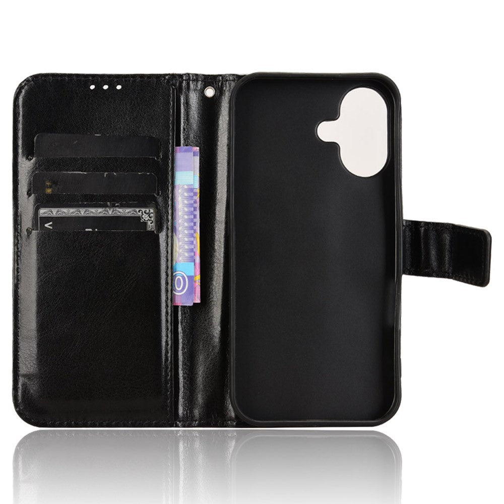 iPhone 16 Plus Læder Wallet Flip Cover crazy horse – Sort - produktbillede 4