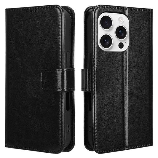 iPhone 16 Pro Læder Wallet Flip Cover crazy horse – Sort - produktbillede 1