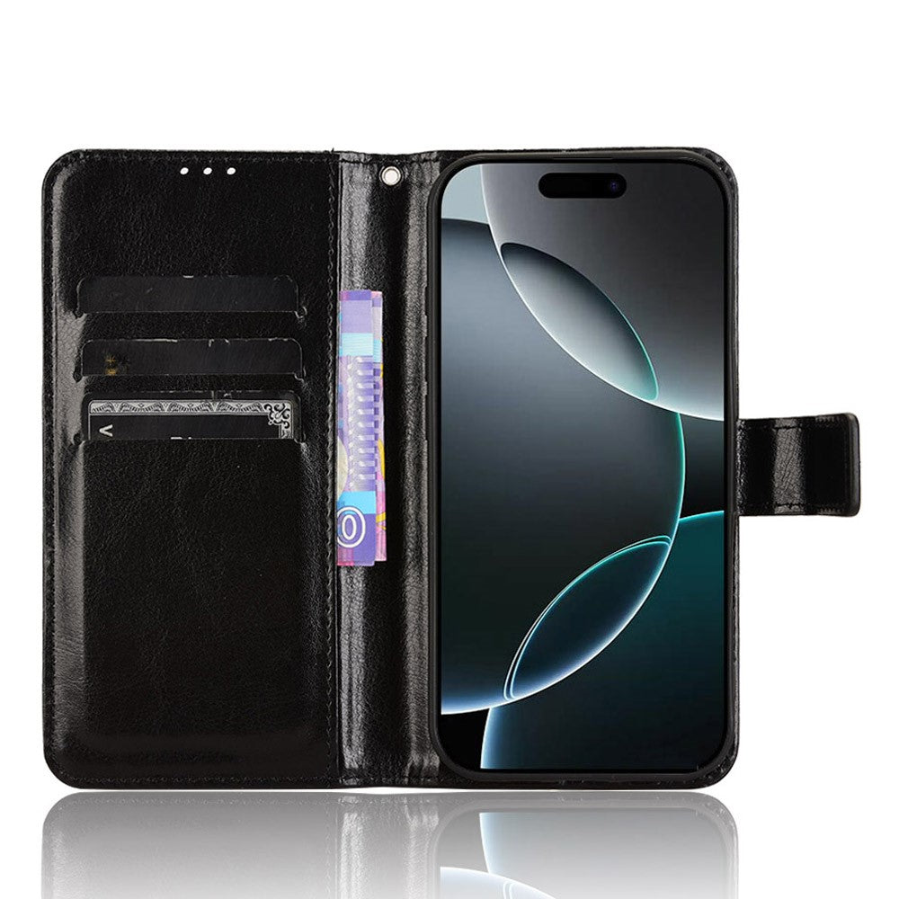 iPhone 16 Pro Læder Wallet Flip Cover crazy horse – Sort - produktbillede 2