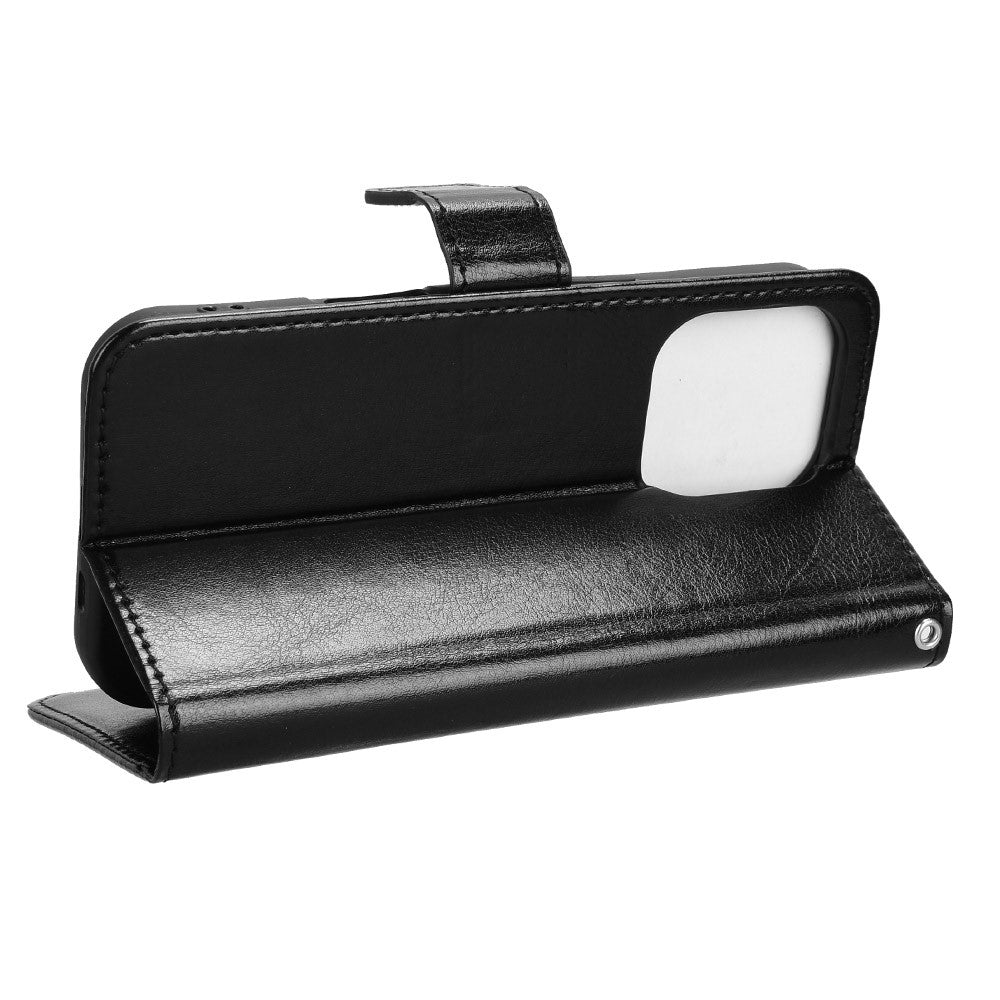 iPhone 16 Pro Læder Wallet Flip Cover crazy horse – Sort - produktbillede 3