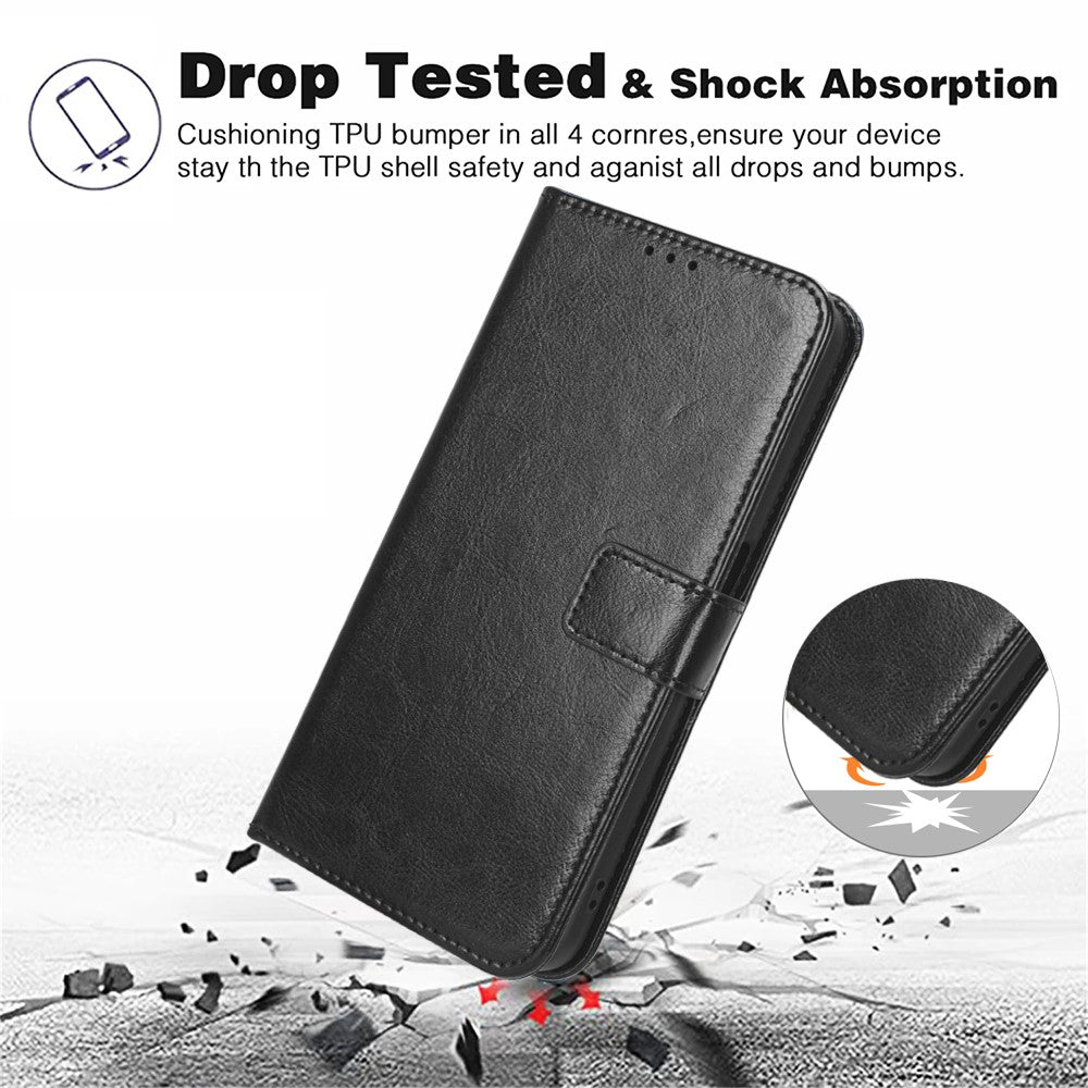 iPhone 16 Pro Læder Wallet Flip Cover crazy horse – Sort - produktbillede 4