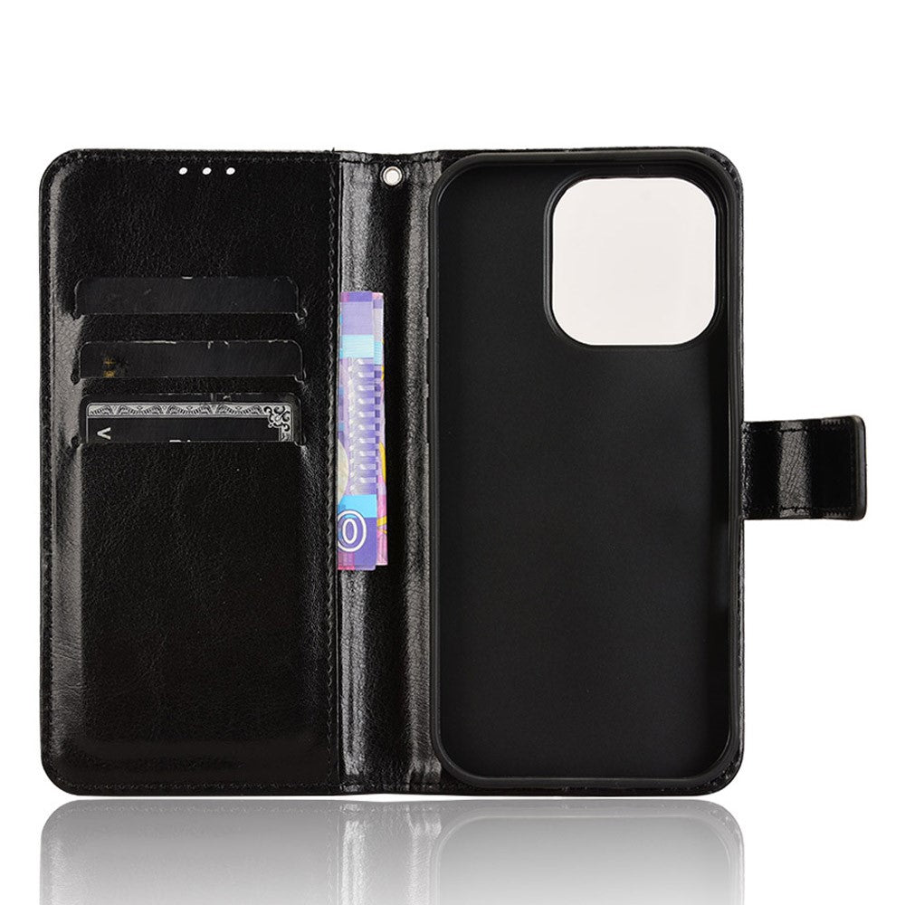 iPhone 16 Pro Læder Wallet Flip Cover crazy horse – Sort - produktbillede 5