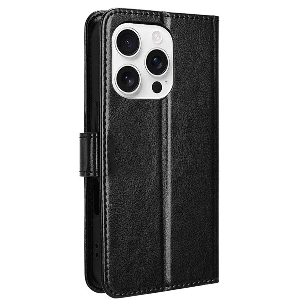 iPhone 16 Pro Læder Wallet Flip Cover crazy horse – Sort - produktbillede 7